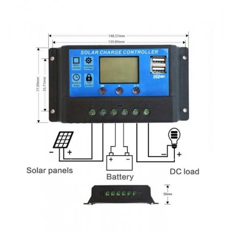 Controler panou solar 12/24V 60A mini dual USB