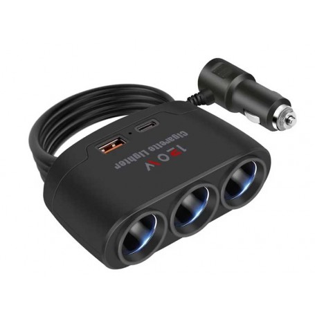 Adaptor bricheta auto x3 +USB+tip C fast charge