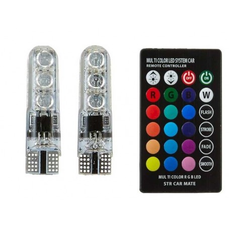 Set 2 becuri led auto RGB cu telecomanda