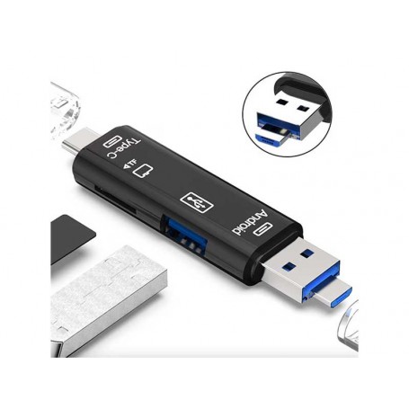 Cititor carduri memorie 5in1 USB, Tip C, Micro-USB