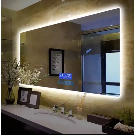 Oglindă Baie Inteligentă 500x700 mm, anti aburire, bluetooth, touch si afisaj temperatura si ora, Zutech