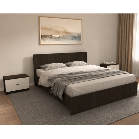Pat Dublu si Saltea 160x200, 2 noptiere, Wenge, Hera